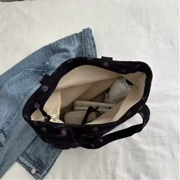 Tote Bag Black w/ Purple Strawberry Printed Lightweight Coquette Soft Girl NWT - Picture 2 of 6